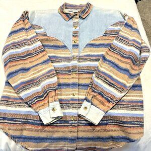 Adobe Rose women's western denim button-up shirt long sleeve -Size S (40)  Vtg